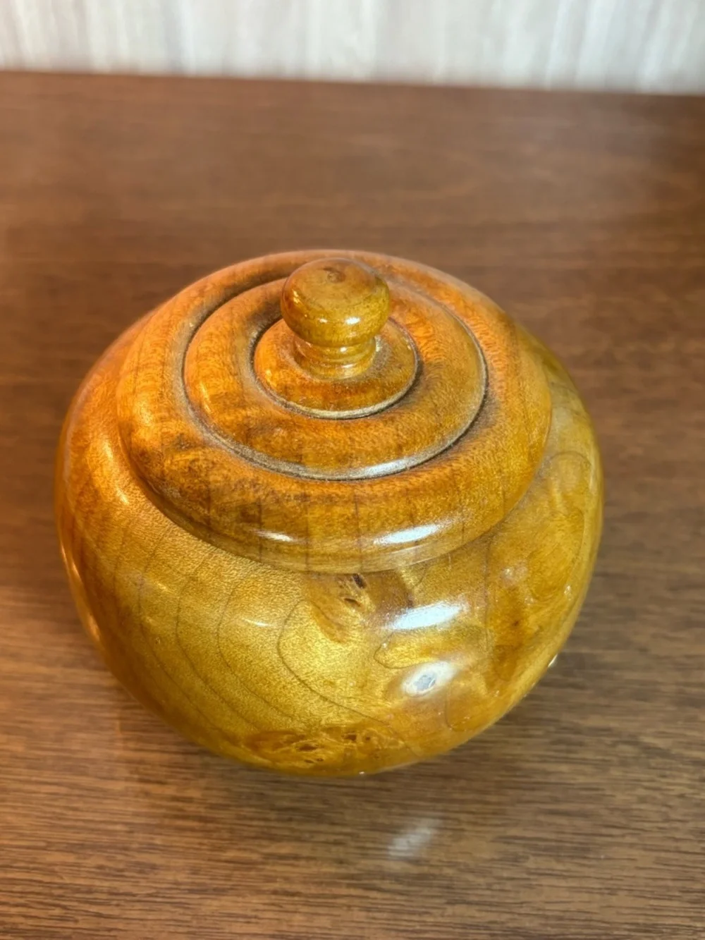 Hand-Turned Wooden Trinket Jar - Honey Amber Finish Vintage